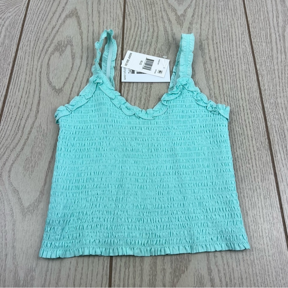 Katie J NYC Girl's Tween Shari Solid Elastic Fitted Tank Top XL Seafoam $60